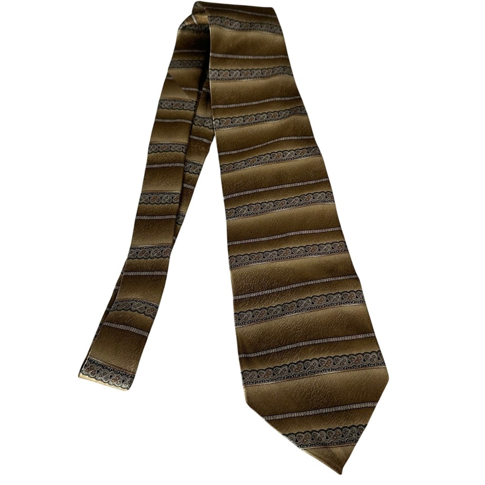 Stafford Executive Mens Silk Tie Gold Bronze Striped Paisley Extra Long 64 Inch